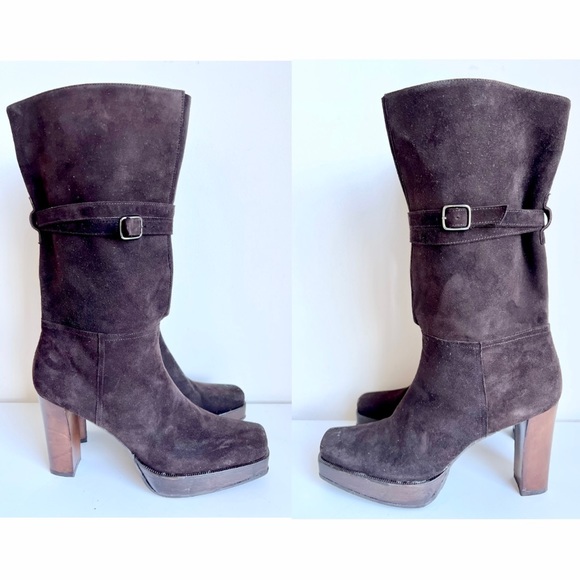 Like New 7 - STUART WEITZMAN Boots Mid Calf Short Boots Platform Suede - Picture 4 of 15